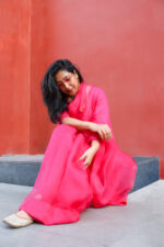Hot Pink Organza Saree - Image 2