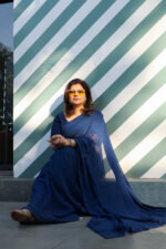 Navy Blue Chiffon Saree - Image 2