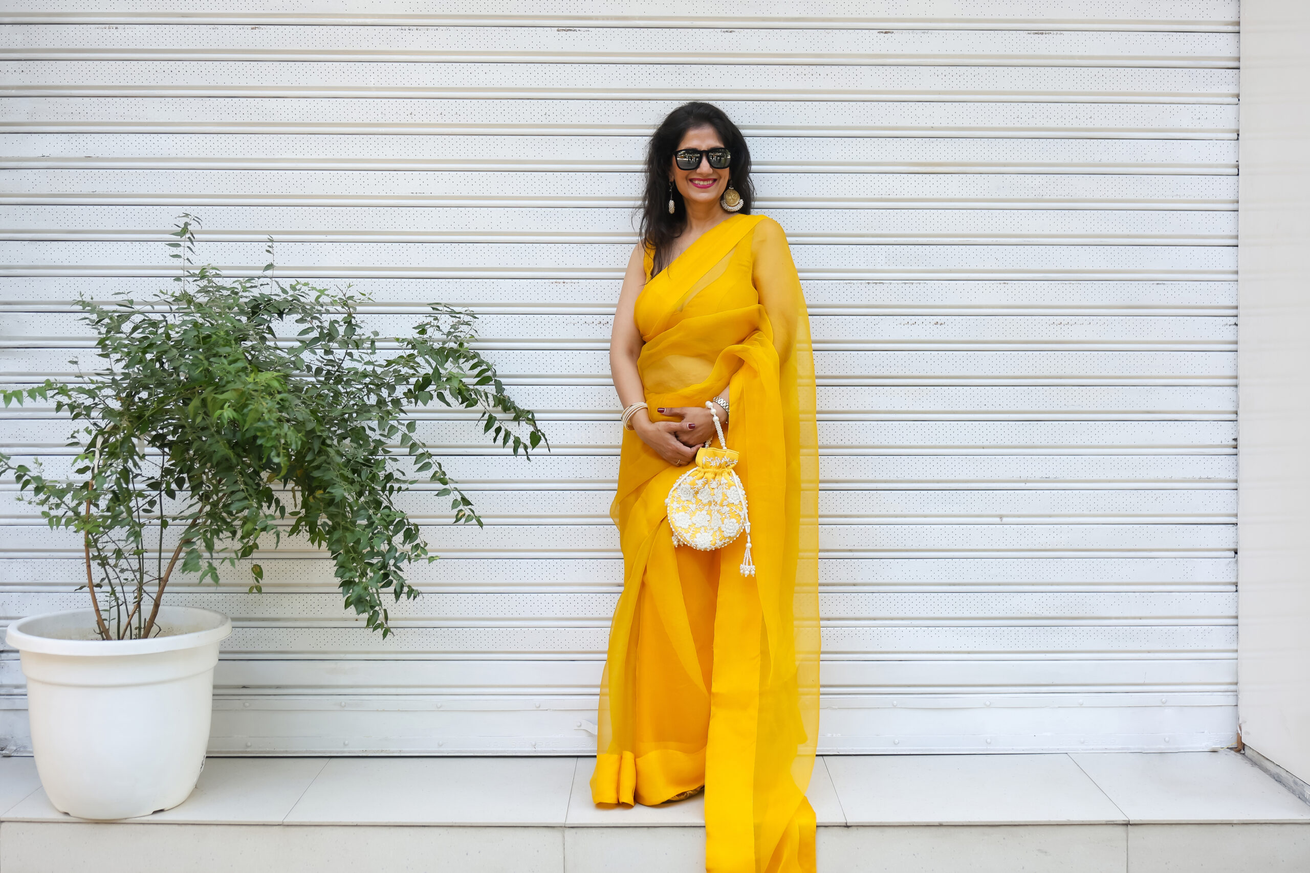 0I6A8064 (1) Yellow Organza Saree - Image 2