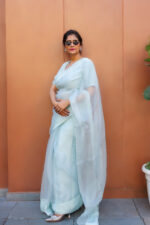 Pale Blue Organza Saree - Image 2