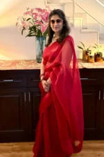 Burgundy Organza Saree - Image 2