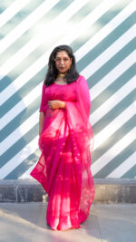 Hot Pink Organza Saree - Image 3