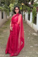 Burgundy Organza Saree