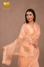 Kashmiri Leaf & Motif Embroidered Organza Saree - Image 4