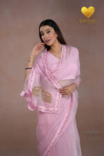 Kashmiri Leaf & Motif Embroidered Organza Saree - Image 5