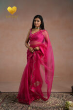 Zari Moti Embroidered Organza Saree - Image 3