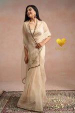 Golden Brown Cutdana Kashmiri Leaf Organza Saree
